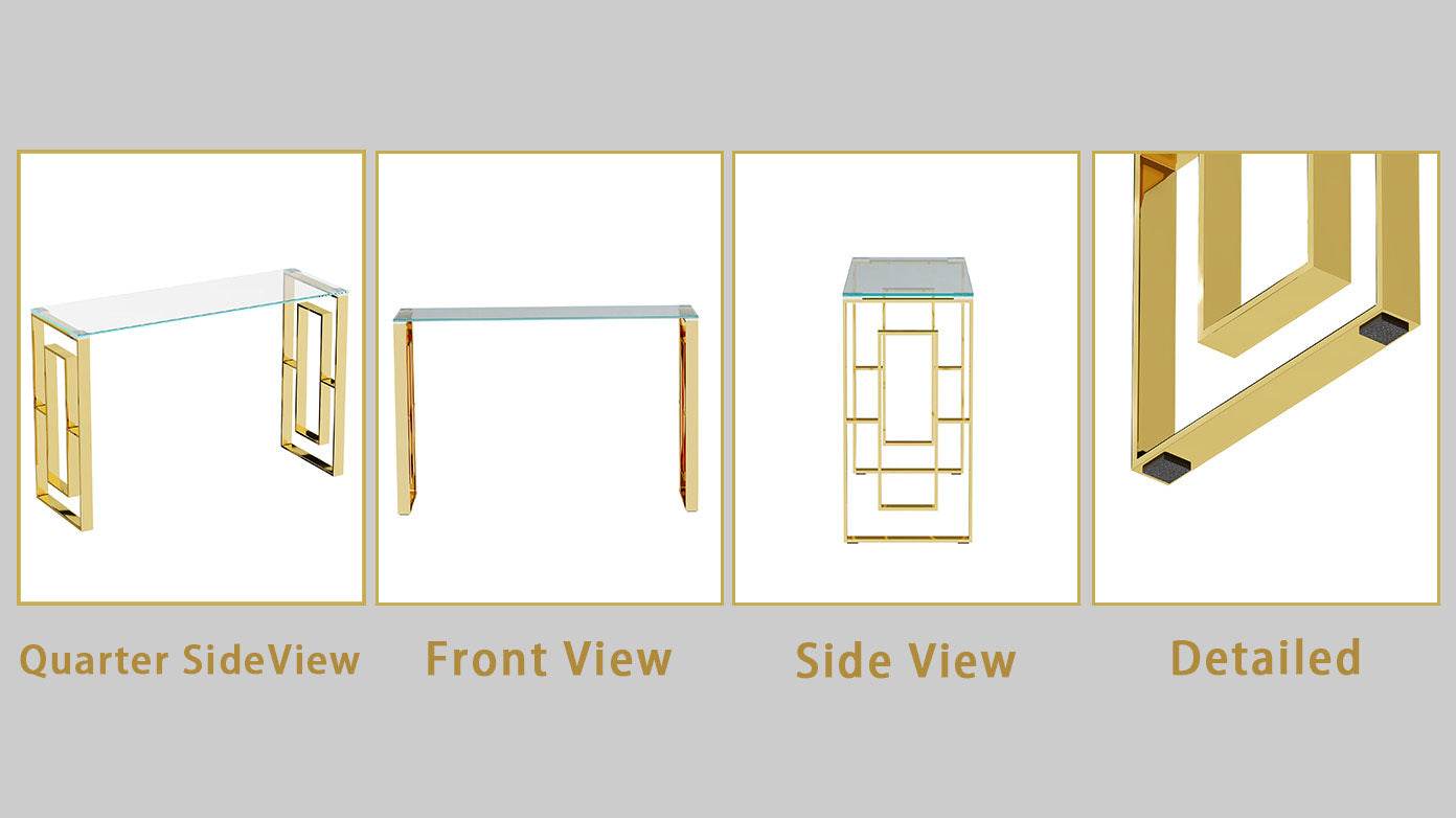 MLNshops Gold Stainless Steel Console Table with Glass Top