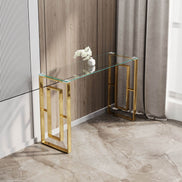 MLNshops Gold Stainless Steel Console Table with Glass Top