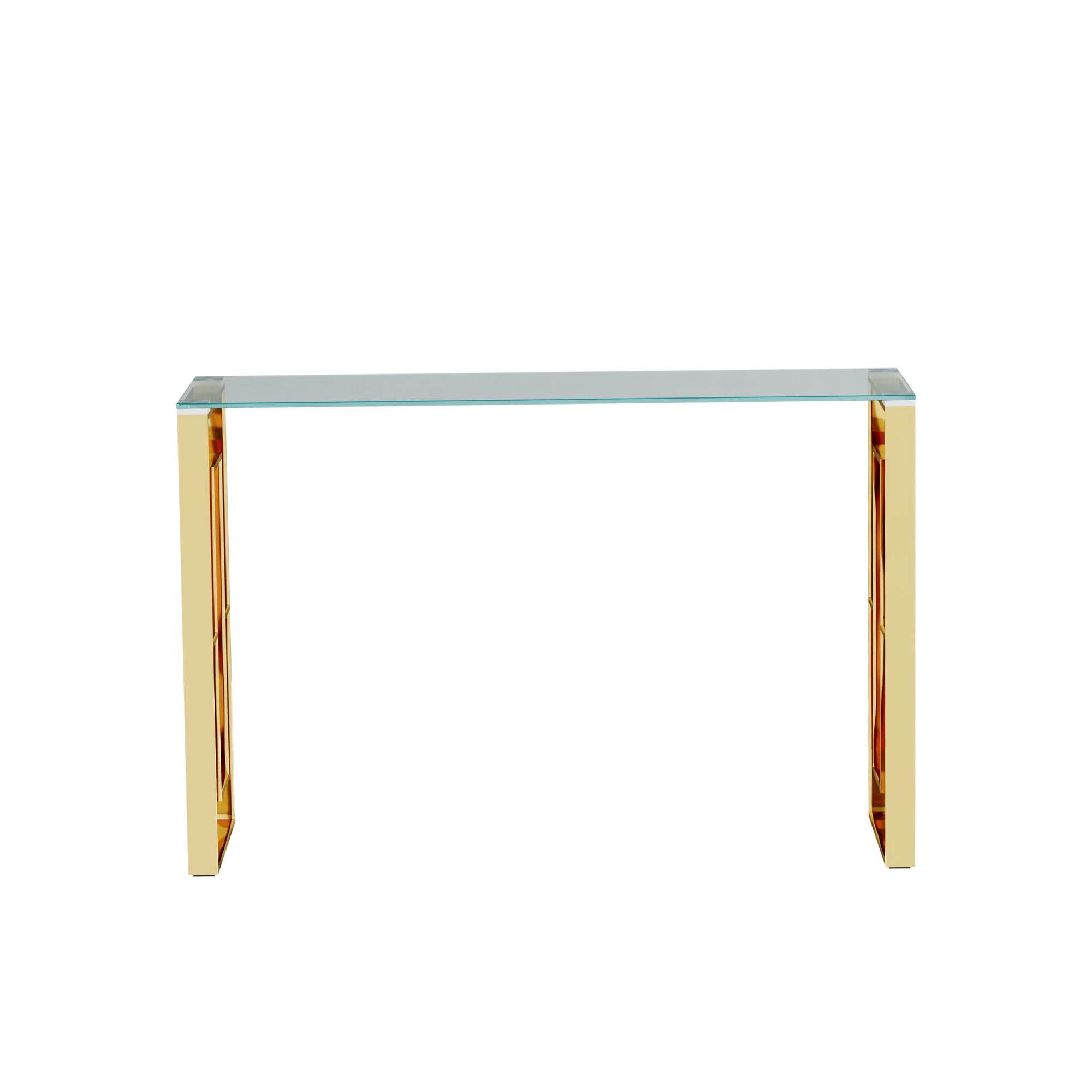 MLNshops Gold Stainless Steel Console Table with Glass Top