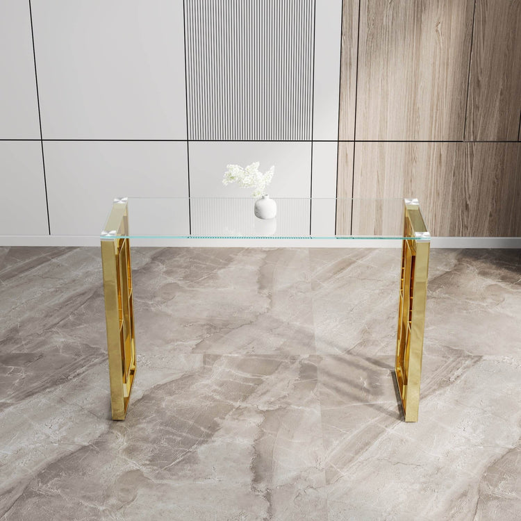 MLNshops Gold Stainless Steel Console Table with Glass Top