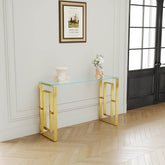 MLNshops Gold Stainless Steel Console Table with Glass Top
