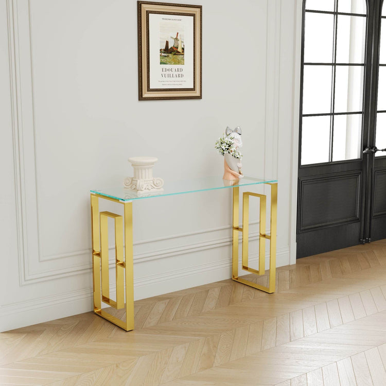 MLNshops Gold Stainless Steel Console Table with Glass Top