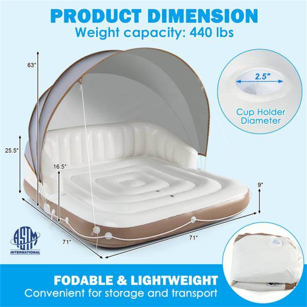 mlnshops Inflatable Pool Float Lounge with Sun Canopy