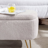 MLNshops Ivory White Storage Ottoman Bench with Gold Legs