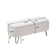 MLNshops Ivory White Storage Ottoman Bench with Gold Legs