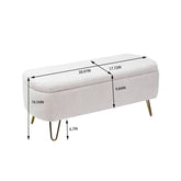 MLNshops Ivory White Storage Ottoman Bench with Gold Legs