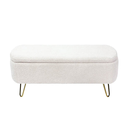 MLNshops Ivory White Storage Ottoman Bench with Gold Legs - MLNshops