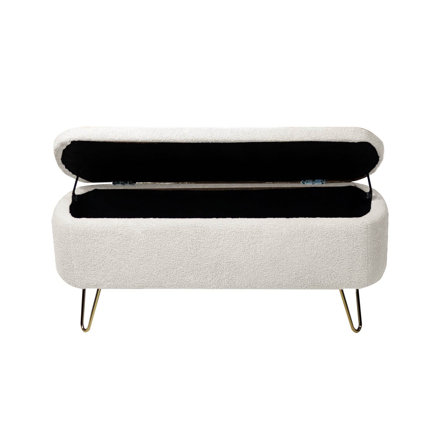 MLNshops Ivory White Storage Ottoman Bench with Gold Legs - MLNshops