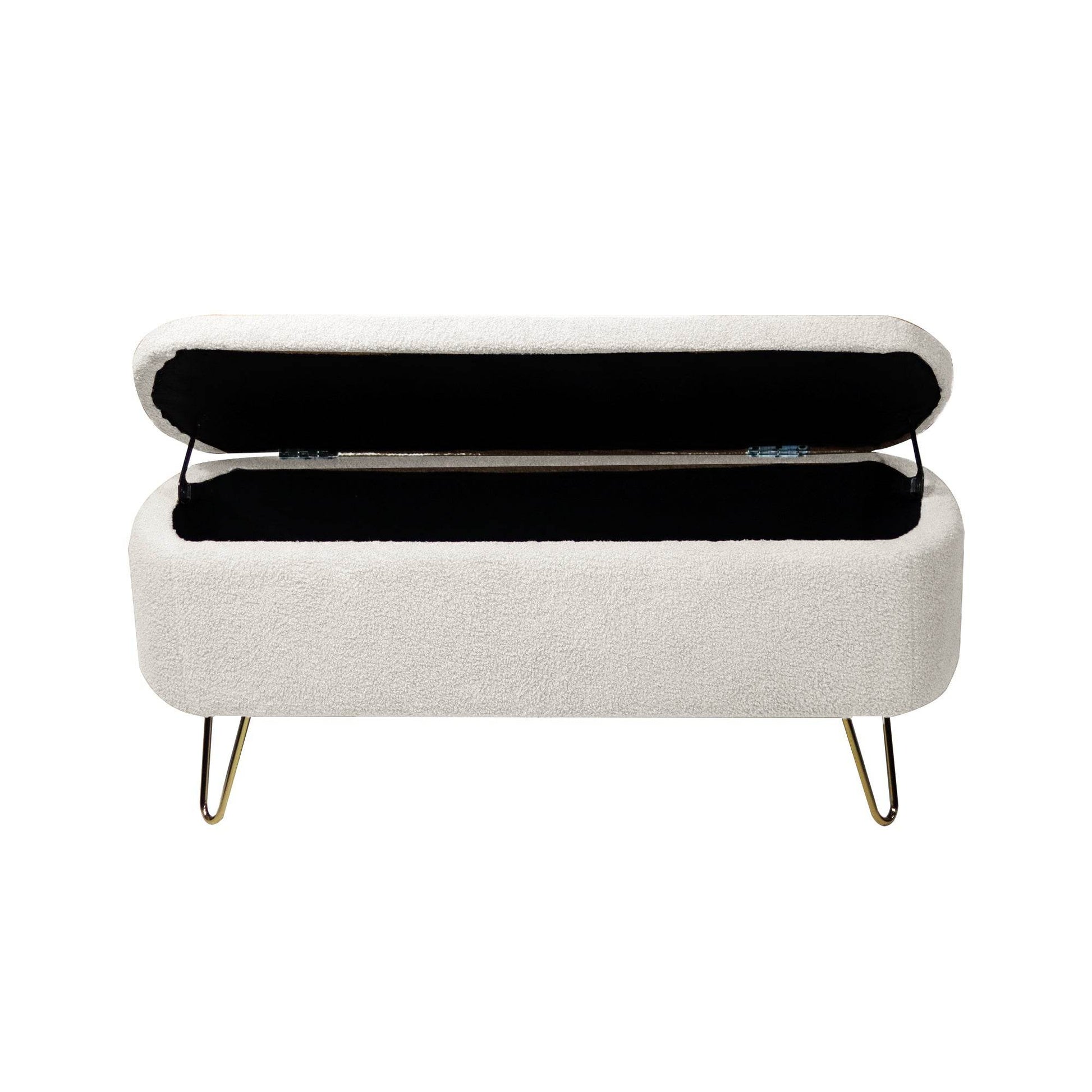 MLNshops Ivory White Storage Ottoman Bench with Gold Legs - MLNshops