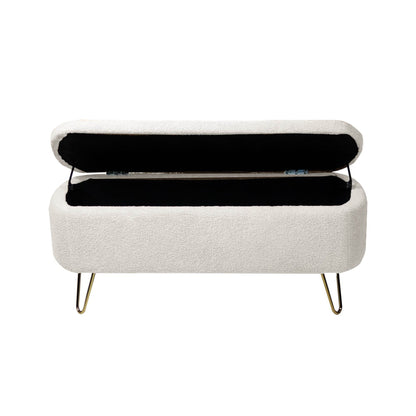 MLNshops Ivory White Storage Ottoman Bench with Gold Legs - MLNshops