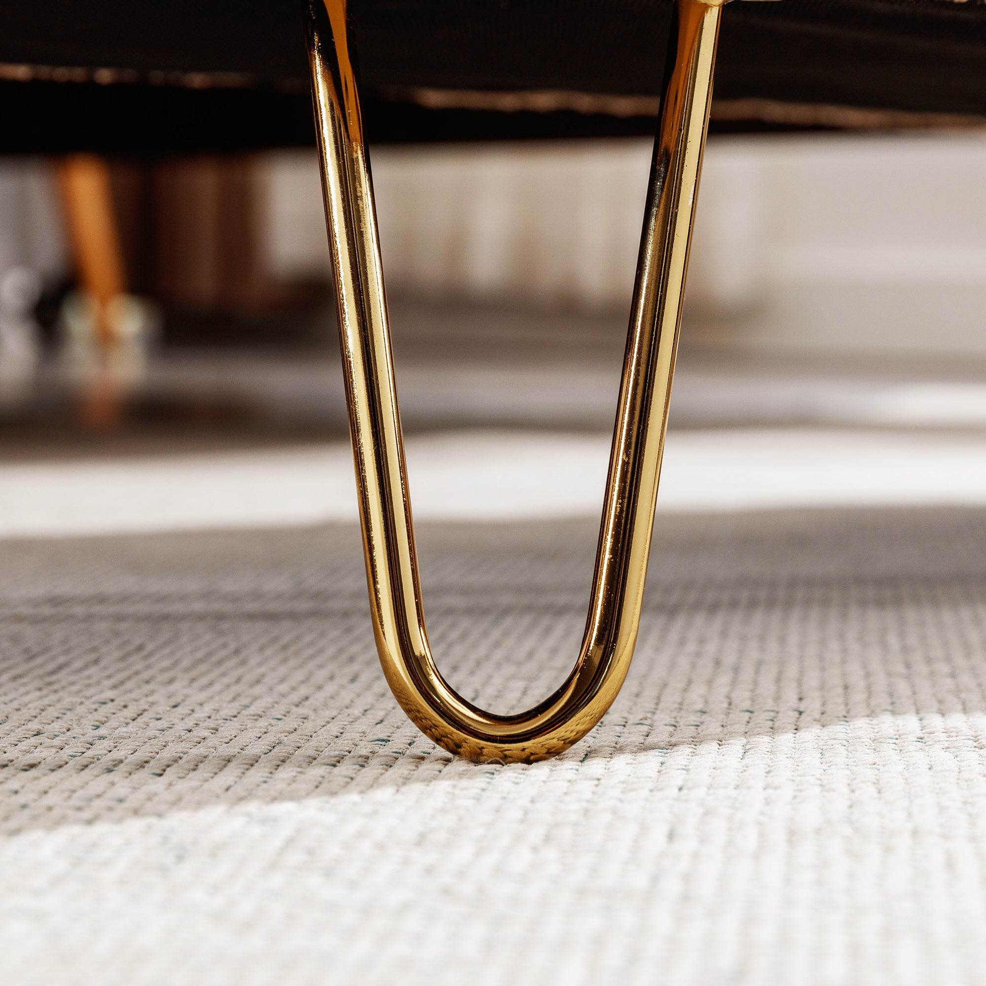 MLNshops Ivory White Storage Ottoman Bench with Gold Legs