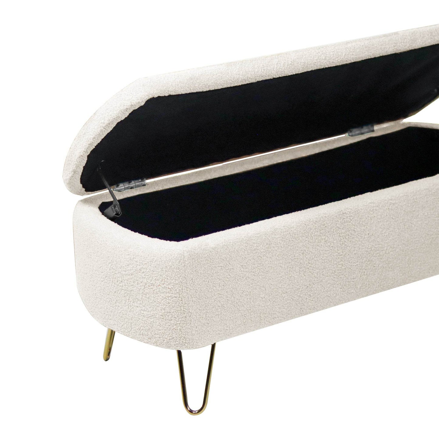MLNshops Ivory White Storage Ottoman Bench with Gold Legs - MLNshops