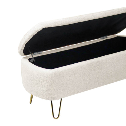 MLNshops Ivory White Storage Ottoman Bench with Gold Legs