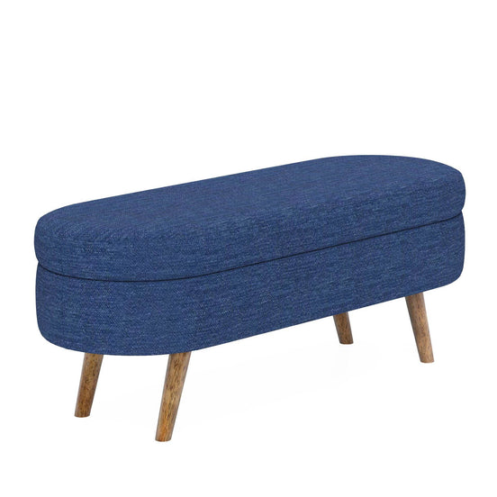 Oval Ottoman Bench with Storage - Blue Fabric Default