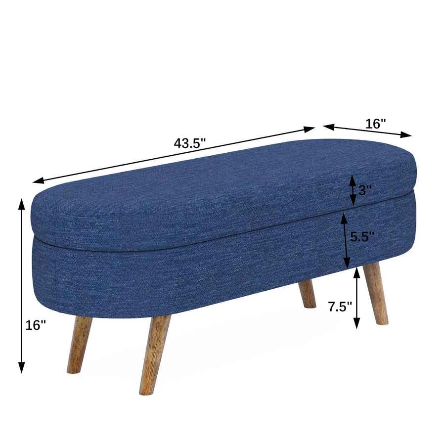 Oval Ottoman Bench with Storage - Blue Fabric