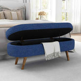 Oval Ottoman Bench with Storage - Blue Fabric