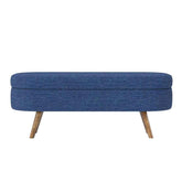 Oval Ottoman Bench with Storage - Blue Fabric