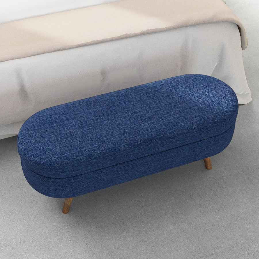 Oval Ottoman Bench with Storage - Blue Fabric