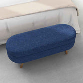 Oval Ottoman Bench with Storage - Blue Fabric