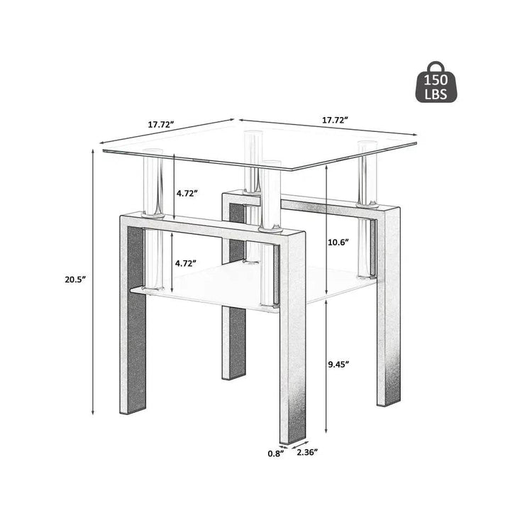 MLNshops Tempered Glass End Table with Modern Design