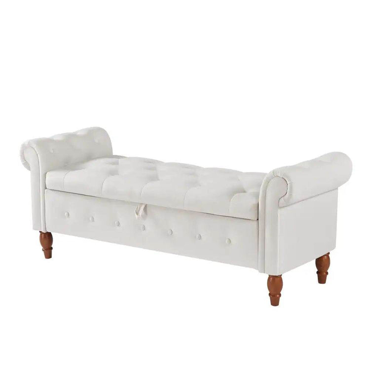 MLNshops Velvet Bedroom Storage Bench with Rolled Sides