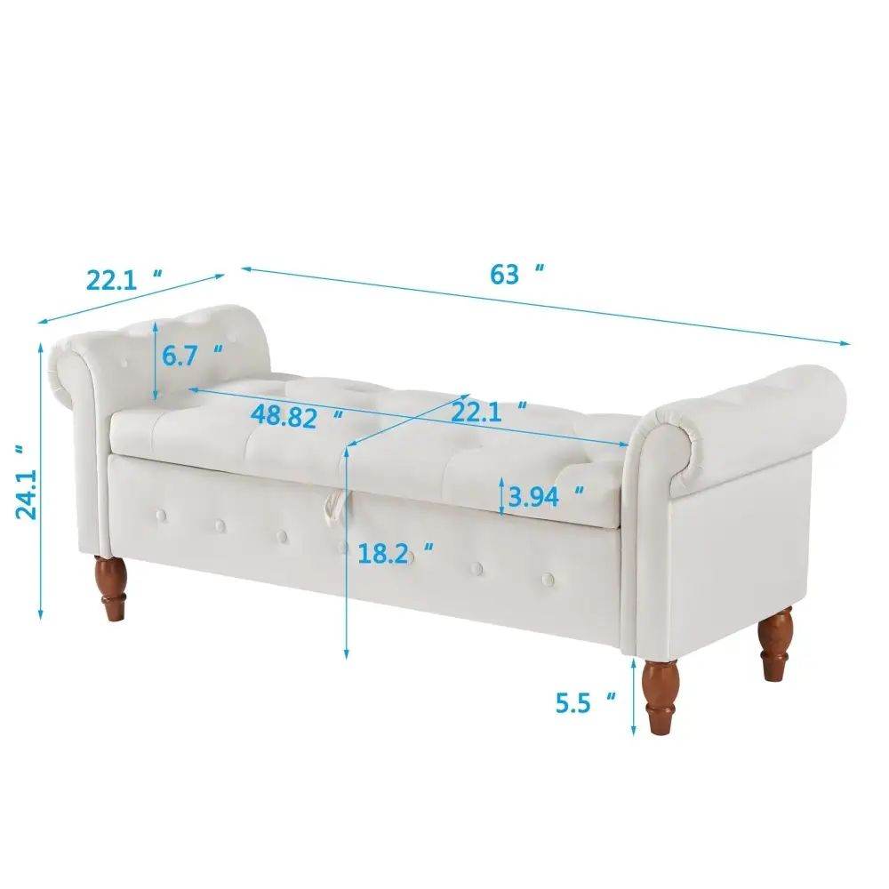 MLNshops Velvet Bedroom Storage Bench with Rolled Sides