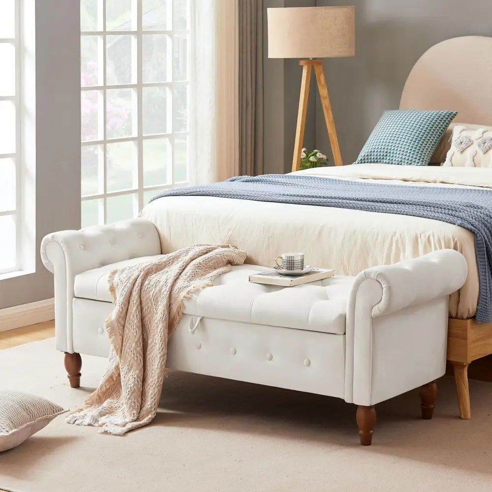 MLNshops Velvet Bedroom Storage Bench with Rolled Sides