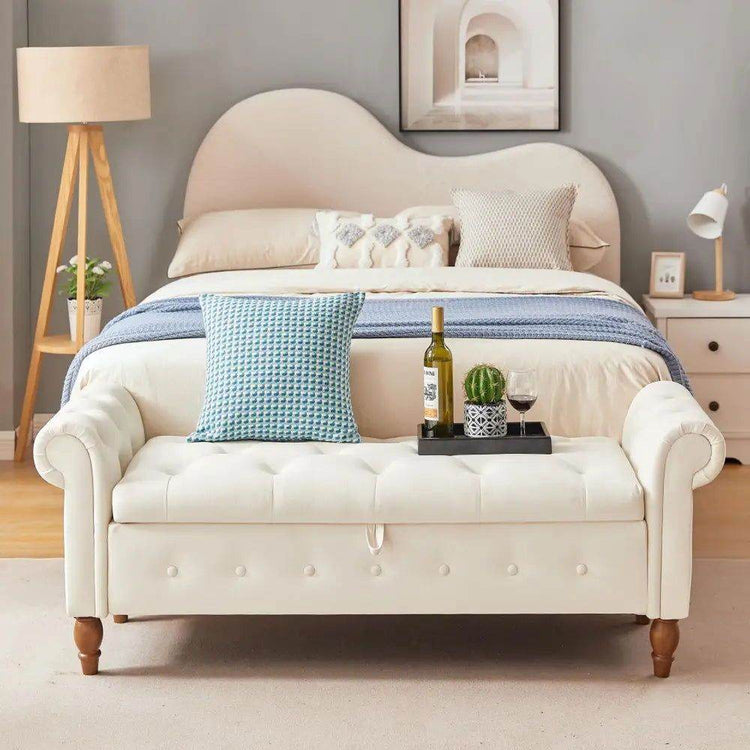 MLNshops Velvet Bedroom Storage Bench with Rolled Sides
