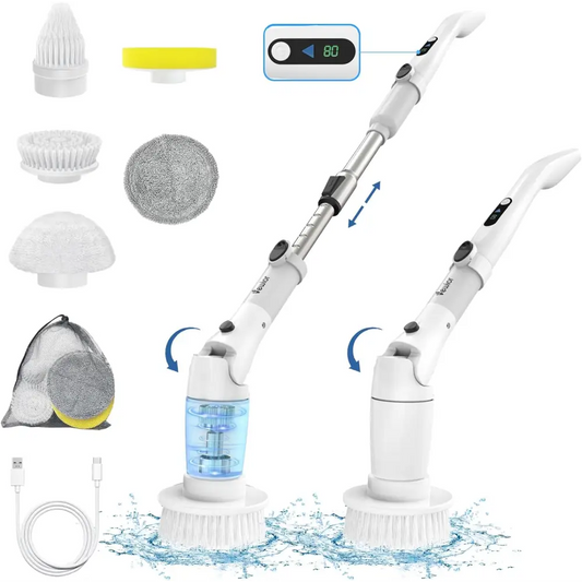 VEWIOR Electric Spin Scrubber, Cordless Cleaning Brush with Display and 3 Adjustable Angle 2 Speeds 5 Replaceable Brush Heads MLNshops]