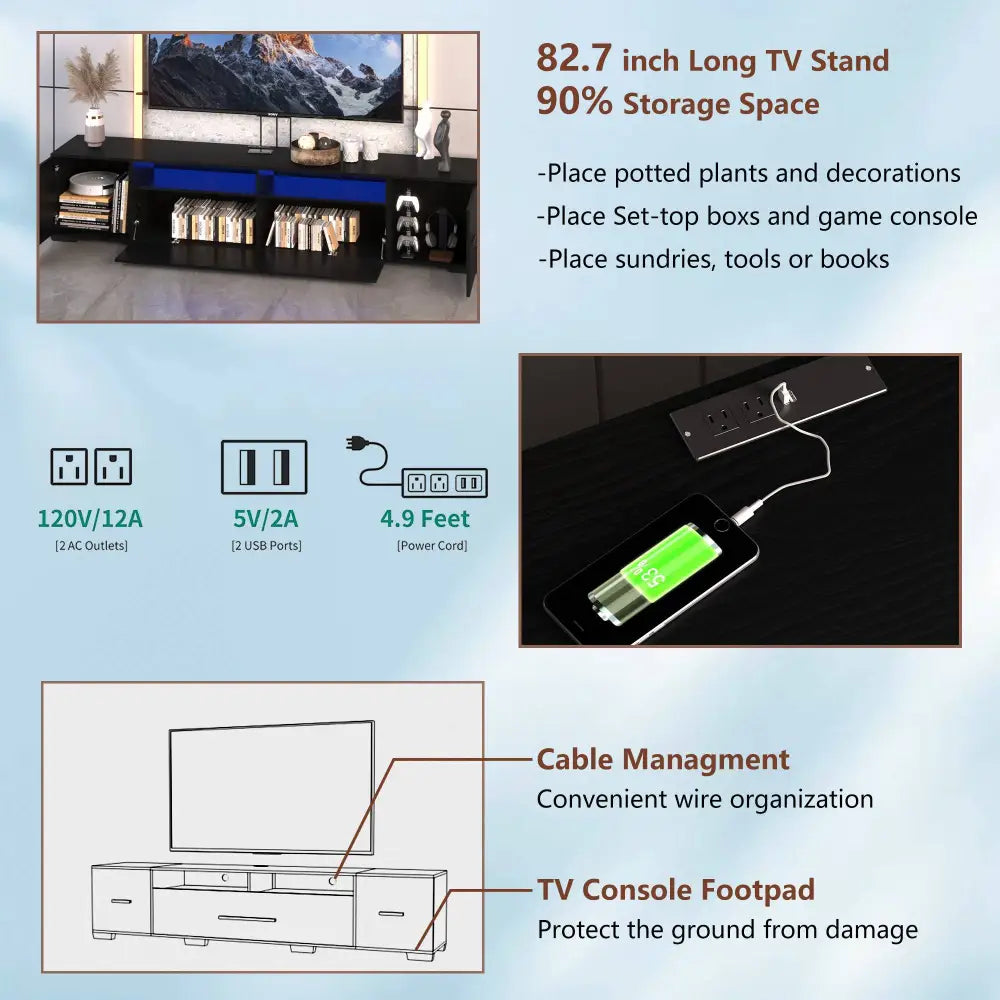 [Video] TV Console with Storage Cabinets, Remote, APP Control Long LED TV Stand, Full RGB Color Selection, 31 Modes Changing Lights Modern MLNshops]