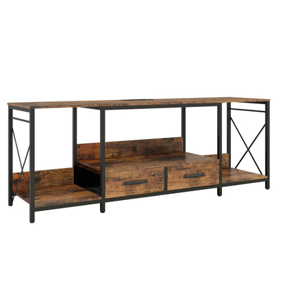 MLNshops modern TV stand with LED lights and power outlets.