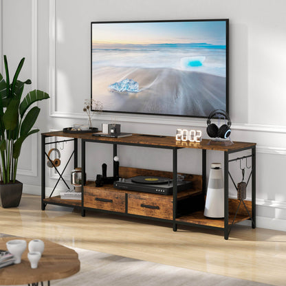MLNshops modern TV stand with LED lights and power outlets.
