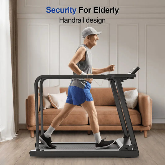 Walking Pad Treadmill for Seniors, Foldable Exercise Treadmill with Stable and Safe Structural Design, for Elderly, Long Handrail for Balance, 300 Lbs Capacity MLNshops]