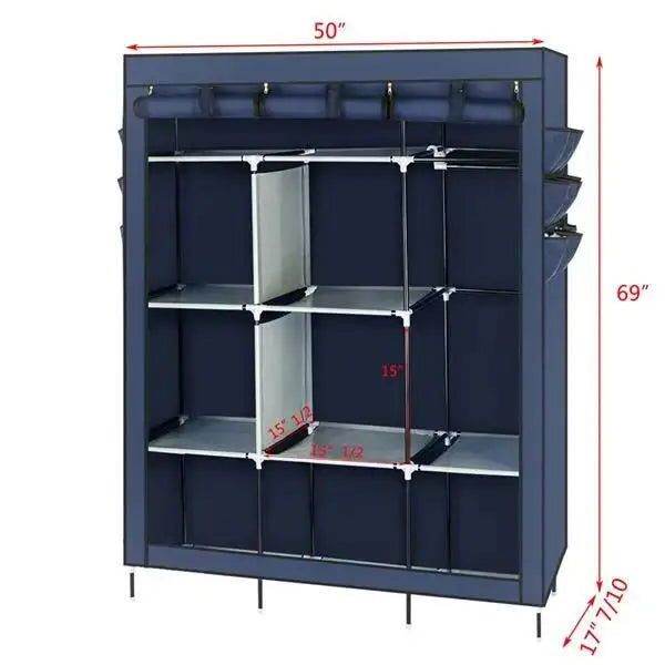 MLNshops 69 Inch Cloth Wardrobe - Dark Blue Organizer