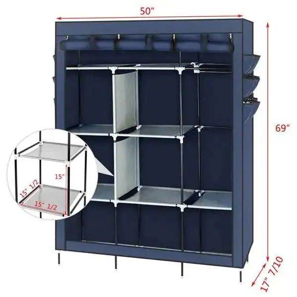 MLNshops 69 Inch Cloth Wardrobe - Dark Blue Organizer