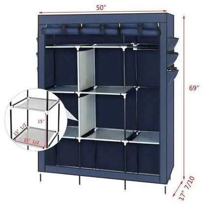 MLNshops 69 Inch Cloth Wardrobe - Dark Blue Organizer