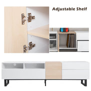 White Wood TV Stand with Double Storage - Modern Media