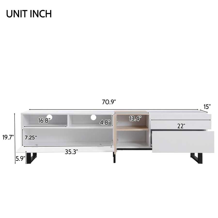 White Wood TV Stand with Double Storage - Modern Media