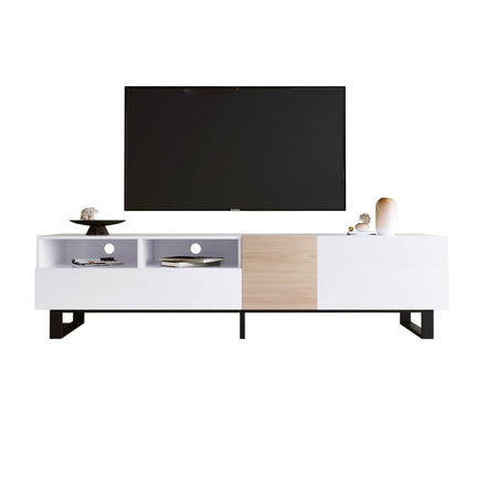 White Wood TV Stand with Double Storage - Modern Media