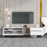 White Wood TV Stand with Double Storage - Modern Media
