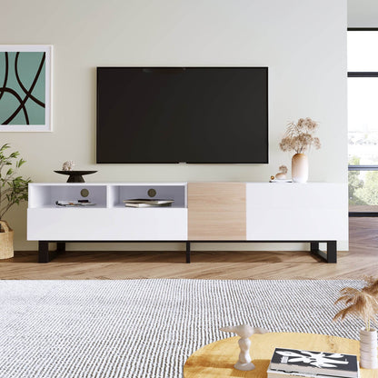 White Wood TV Stand with Double Storage - Modern Media