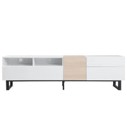 White Wood TV Stand with Double Storage - Modern Media