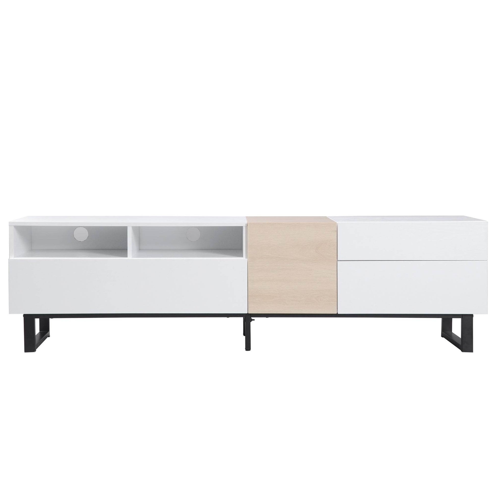 White Wood TV Stand with Double Storage - Modern Media