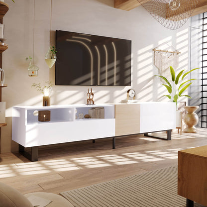 White Wood TV Stand with Double Storage - Modern Media Default