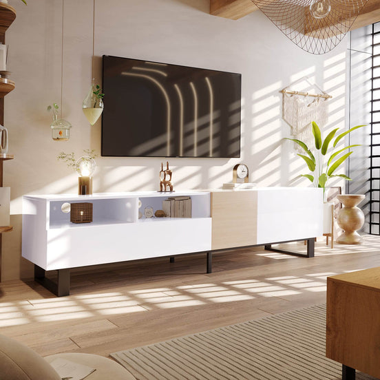 White Wood TV Stand with Double Storage - Modern Media Default