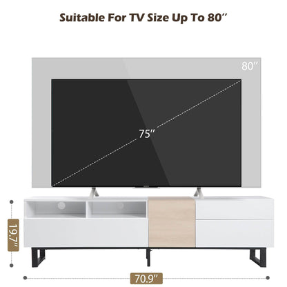 White Wood TV Stand with Double Storage - Modern Media