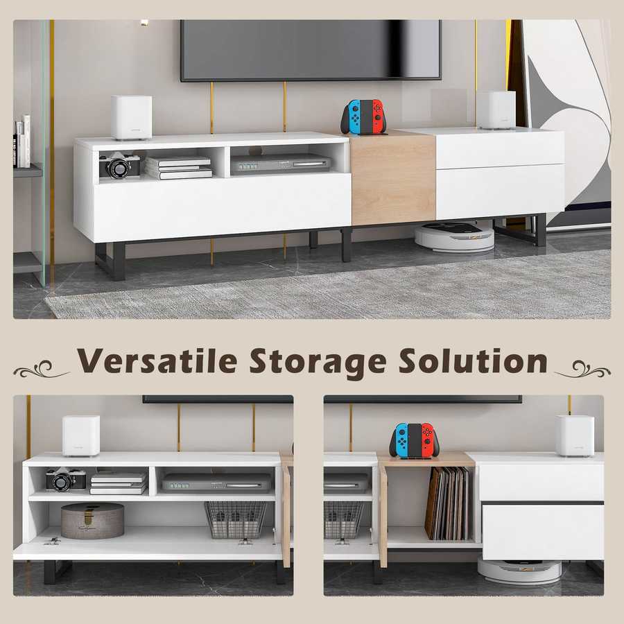 White Wood TV Stand with Double Storage - Modern Media
