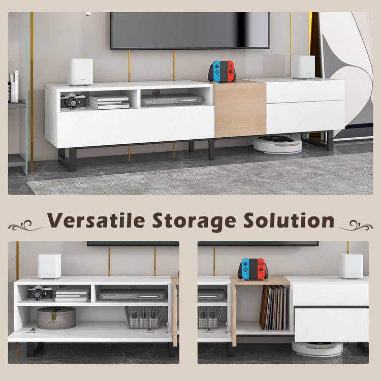White Wood TV Stand with Double Storage - Modern Media
