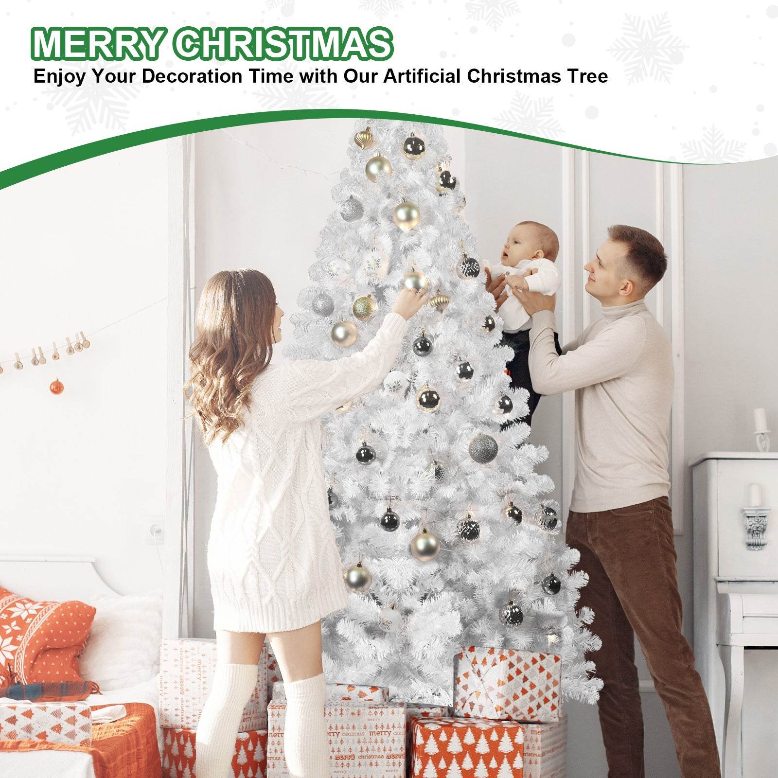 5ft White Christmas Tree with Memory Wire for Elegant Homes