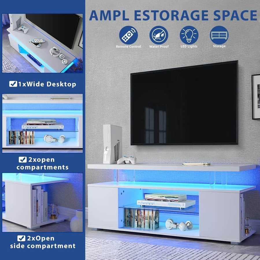 MLNshops White LED Gaming Entertainment Center TV Stand